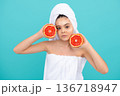Teenager skin care. Fresh morning skincare for teen. Grapefruit for fresh skin. Citrus powered beauty for young skin. Freshness for teen face. Teen skincare refreshing. Fresh, fruity, and soft skin. 136718947