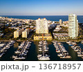 Aerial view of Miami Beach marina with yachts. 136718957