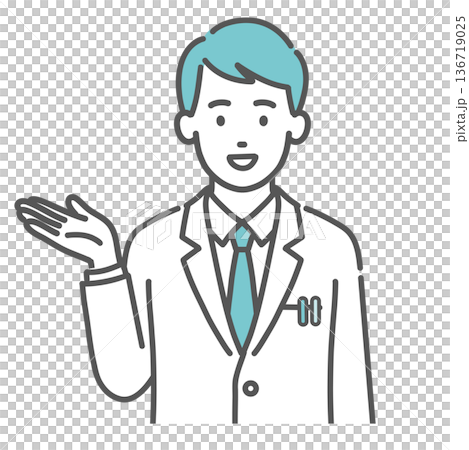 Illustration of a male doctor guiding and introducing (palm, upper body) Illustration of a male doctor guiding and introducing (palm, upper body) 136719025