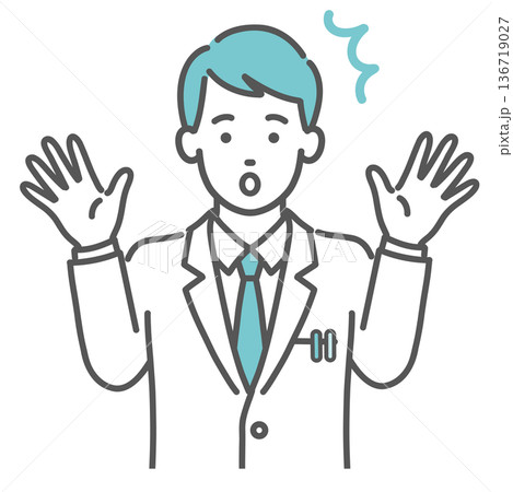 驚く・焦る男性医師のイラスト（ショック・上半身） 136719027
