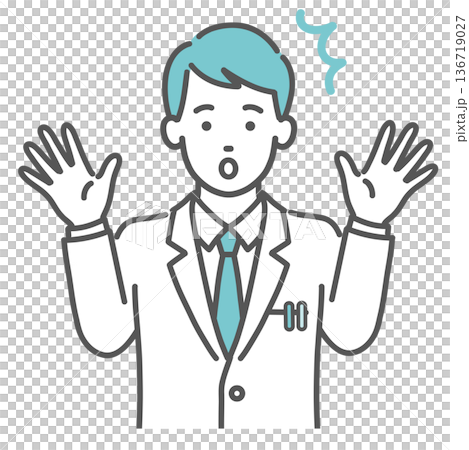 驚く・焦る男性医師のイラスト（ショック・上半身） 136719027