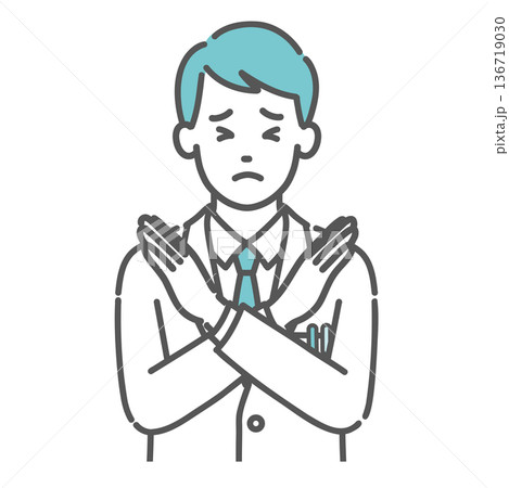 NGサインを出す男性医師のイラスト（禁止・注意・上半身） 136719030