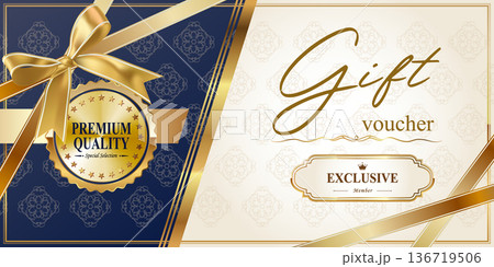 高級感のあるネイビーブルーのリボンのギフト券・ギフトカードデザインテンプレート 高級感のあるネイビーブルーのリボンのギフト券・ギフトカードデザインテンプレート 136719506