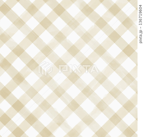 水彩描きテクスチャの大きなダイアチェック柄背景素材(ベージュ) 136719604