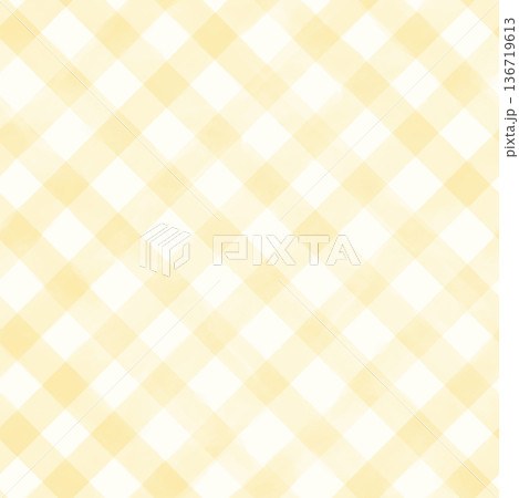 水彩描きテクスチャの大きなダイアチェック柄背景素材(黄色) 136719613