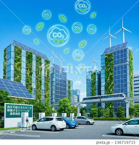 脱炭素社会のビジョン・CO2排出ゼロを目指す都市 脱炭素社会のビジョン・CO2排出ゼロを目指す都市 136719715