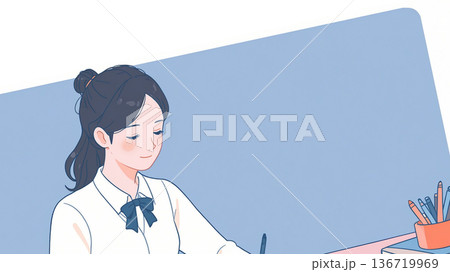 勉強する女子高生 136719969