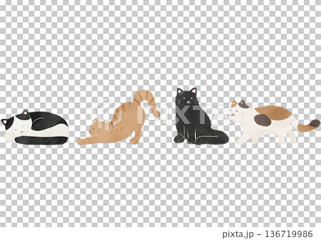 水彩風のかわいい猫イラスト素材｜猫・動物・ペット 136719986