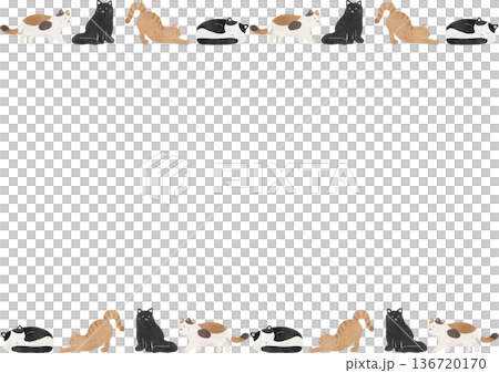 可愛的水彩貓咪邊框素材 | 貓咪、動物、寵物、白色背景、邊框 136720170