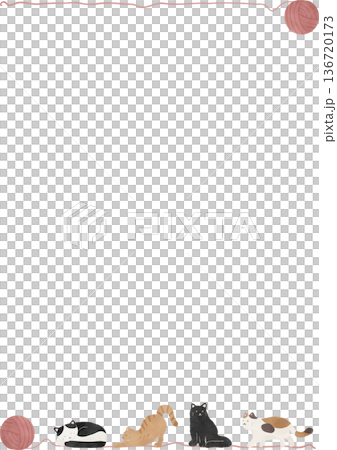 可愛的水彩貓咪邊框素材 | 貓咪、動物、寵物、白色背景、邊框 136720173