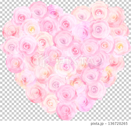 心型粉紅玫瑰花束，水彩風格 136720265