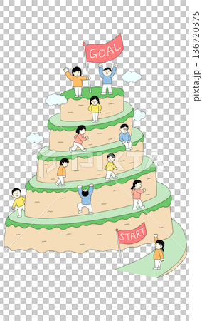 目標に向かってステップアップする人々のイラスト 136720375
