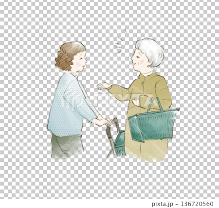 超市裡，幾位老婦在聊天。 136720560