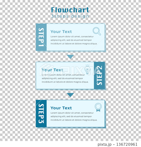 3ステップ長方形フローチャート　緑　ビジネス向けのシンプルなテンプレート 136720961