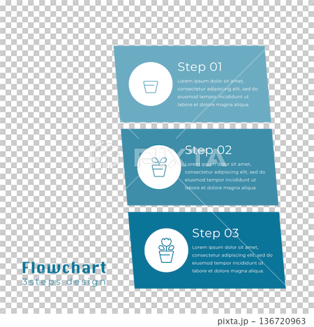 帶有圖示的三步驟平行四邊形流程圖 - 綠色 136720963