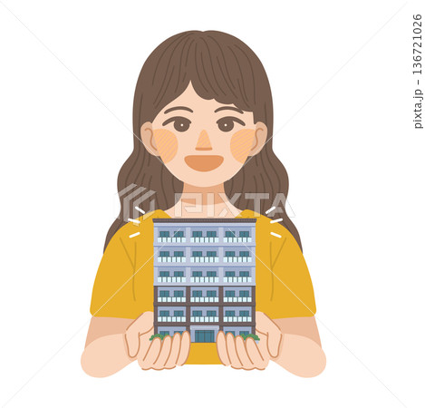 マンションに住む事を決めた、女性のイラスト 136721026