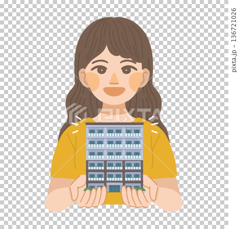 マンションに住む事を決めた、女性のイラスト 136721026