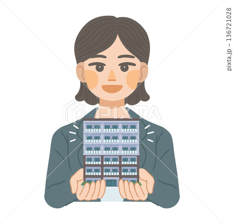 マンションをおすすめする、スーツ姿の女性のイラスト 136721028
