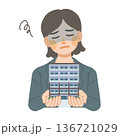 スーツ姿の女性がマンションのデメリットに落ち込んでいるイラスト 136721029