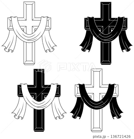 Black outline cross and sacred shroud 136721426