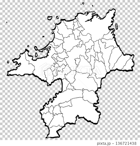 福岡県地図・市町村区分のイラスト （筆タッチ） シンプル 136721438