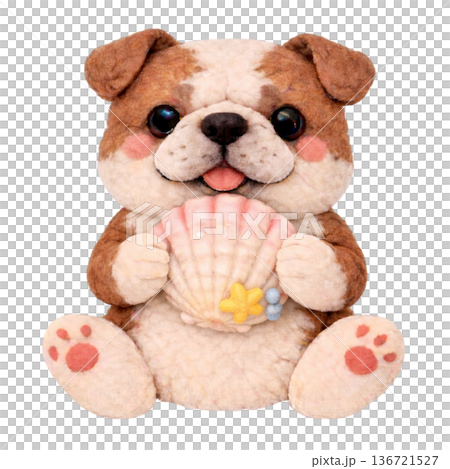 【夏季】一隻鬥牛犬抱著毛氈貝殼的插圖 136721527