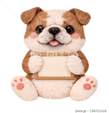 フェルト風のメッセージボードを持ったブルドッグのイラスト 136721528