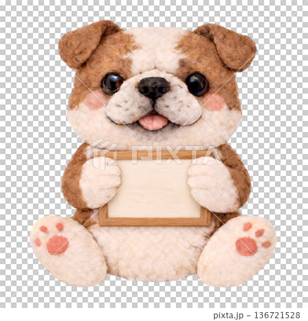 フェルト風のメッセージボードを持ったブルドッグのイラスト 136721528