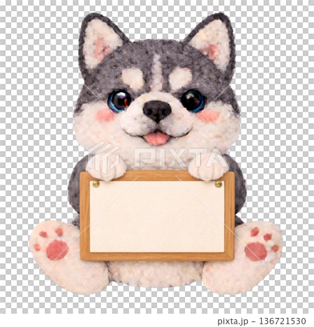 フェルト風のメッセージボードを持ったシベリアンハスキーのイラスト 136721530
