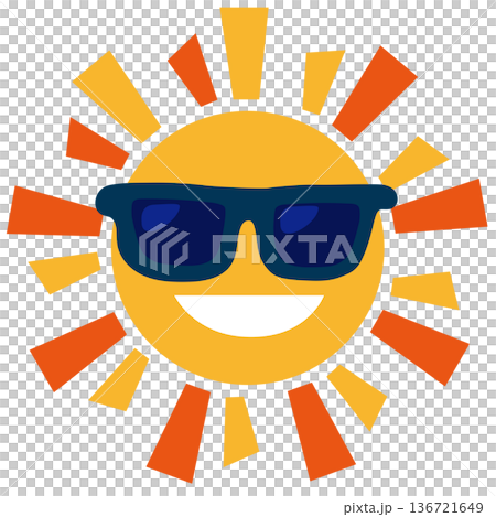 Pop icon of a smiling sun wearing sunglasses 136721649