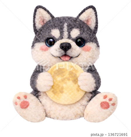 フェルト風の満月を持ったシベリアンハスキーのイラスト 136721691