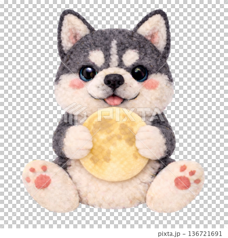 用毛氈繪製的西伯利亞哈士奇抱著一輪滿月。 136721691