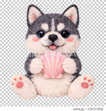 【夏季】西伯利亞哈士奇抱著毛氈貝殼的插圖 136721692
