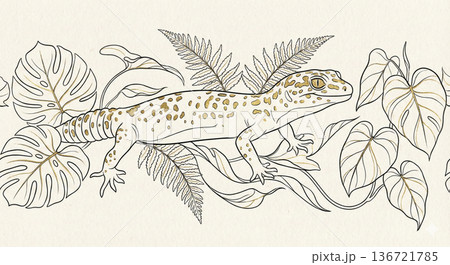 落ち葉を持ったトカゲ 136721785