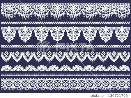 レース装飾ライン・ボーダー素材セット（クラシックで上品なデザイン） 136721796