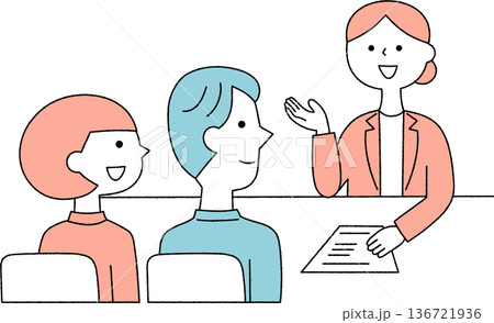 説明を聞く若い夫婦単色 説明を聞く若い夫婦単色 136721936