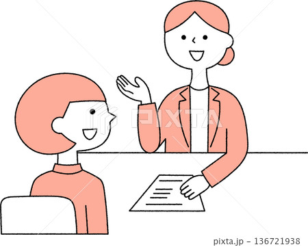 説明を聞く若い女性単色 136721938
