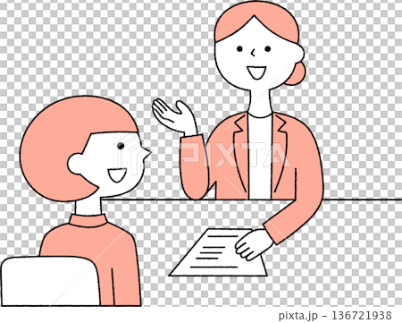 説明を聞く若い女性単色 136721938