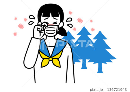花粉症がつらいセーラー服の女子学生 136721948