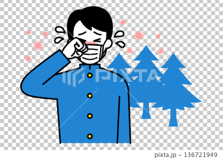 A male student in a school uniform suffering from hay fever 136721949