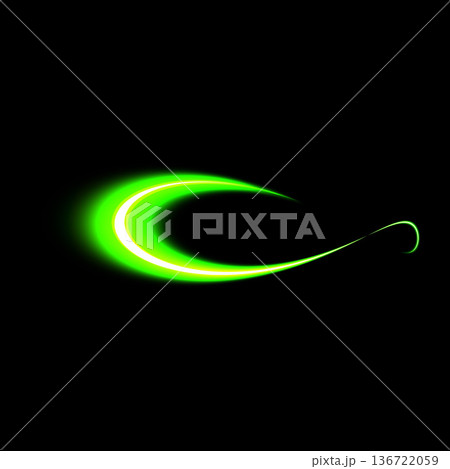 黒背景に浮かぶ抽象的な緑色の光の曲線とエコイメージの輝き 黒背景に浮かぶ抽象的な緑色の光の曲線とエコイメージの輝き 136722059