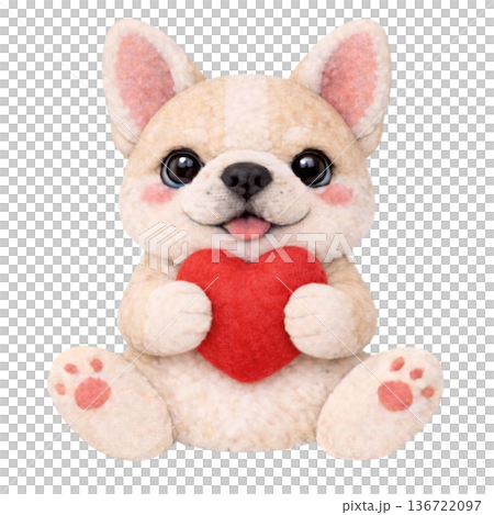 一幅法國鬥牛犬抱著毛氈心形圖案的插圖 136722097