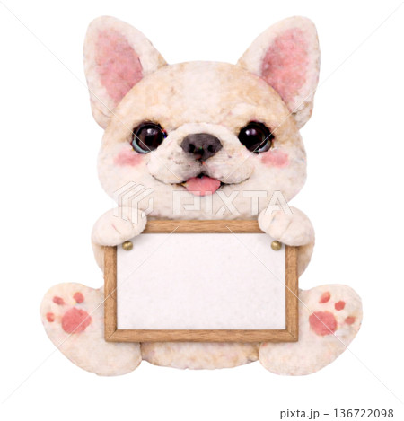 フェルト風のメッセージボードを持ったフレンチブルドッグのイラスト 136722098