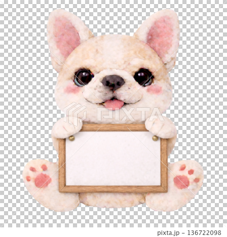 フェルト風のメッセージボードを持ったフレンチブルドッグのイラスト 136722098