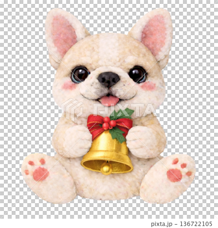 【聖誕節】插圖：一隻法國鬥牛犬叼著一個毛氈鈴鐺 136722105