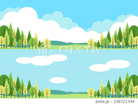 大自然バナーセット、かわいい、シンプル、イラスト、背景 136722348