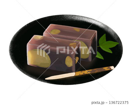 栗ようかん（黒皿、竹楊枝付き） 136722375