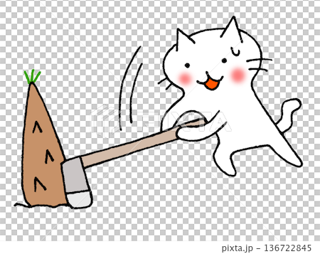 一隻可愛的貓咪正在挖竹筍的插圖 136722845