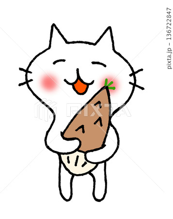 たけのこを抱くかわいい猫のイラスト たけのこを抱くかわいい猫のイラスト 136722847
