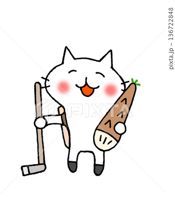 たけのこ掘りをするかわいい猫のイラスト 136722848